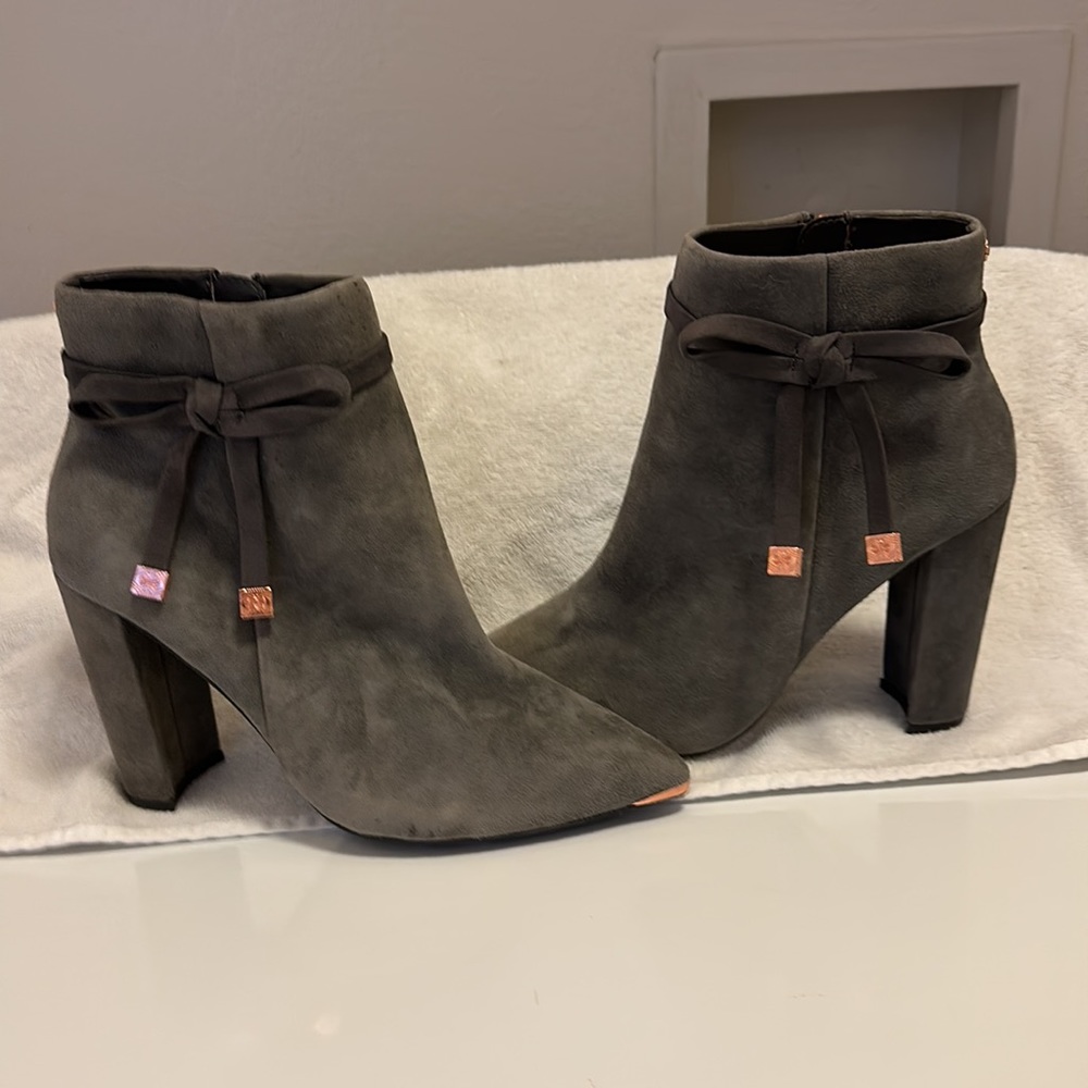 Ted Baker Gray Booties with rose gold accents